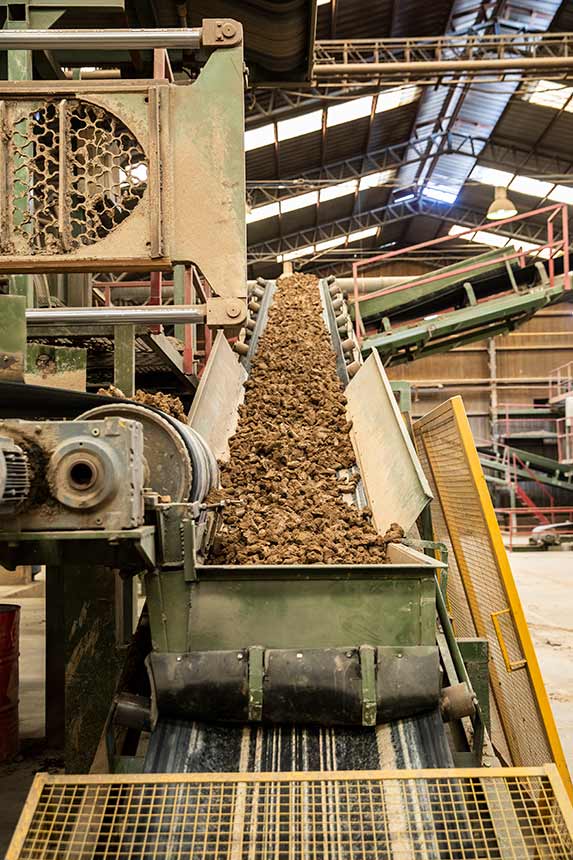 Cinta transportadora descargando el material para fabricar los ladrillos cerámicos Cunmalleu
